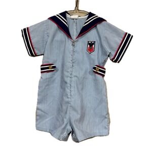 Vintage 1970s–80s Baby Sailor Romper 24M Nautical Navy Stripe Toddler Outfit USA